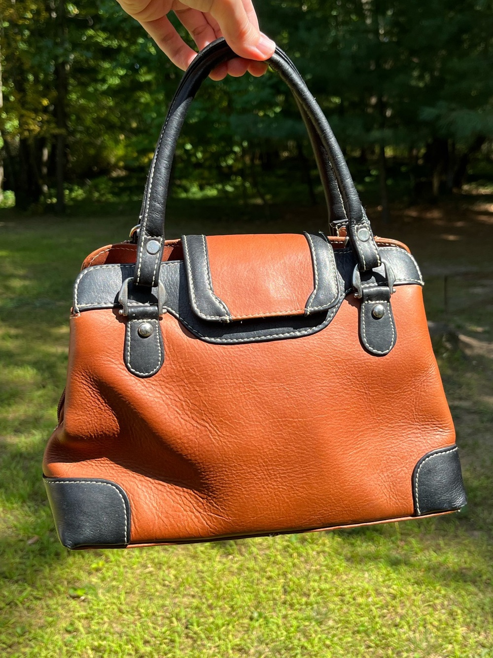 90s Graffeo Genuine Leather Colorblock Convertible Crossbody Purse Handbag